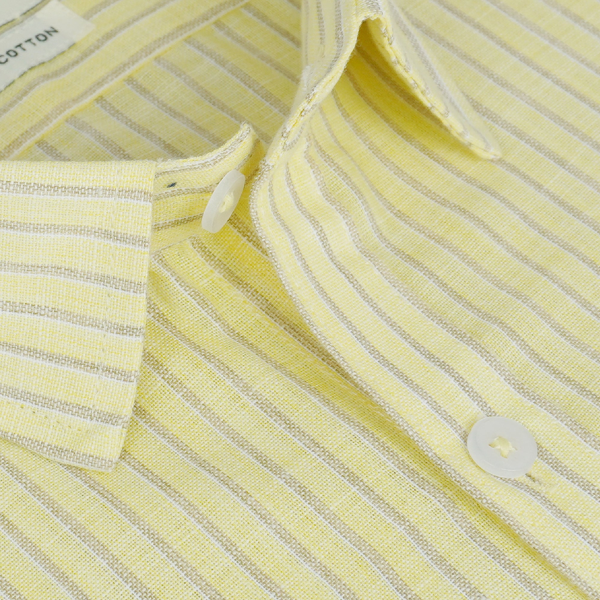 Men's 100% Cotton Striped Half Sleeves Shirt (Yellow)