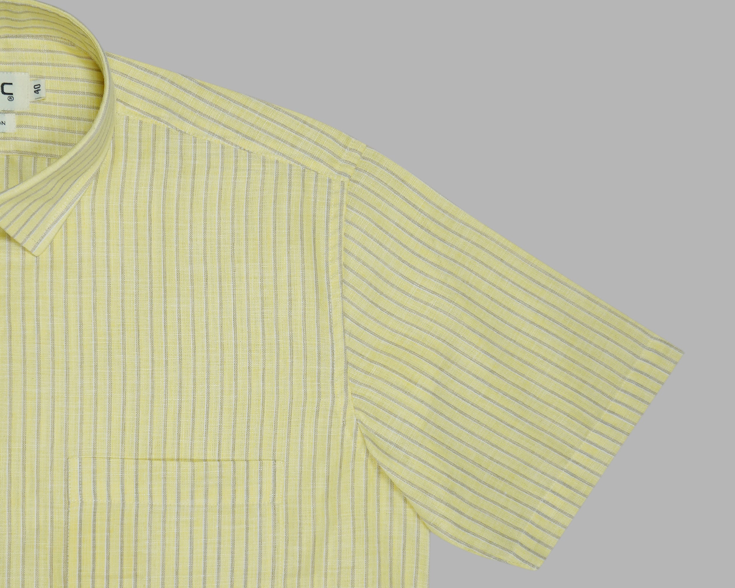 Men's 100% Cotton Striped Half Sleeves Shirt (Yellow)