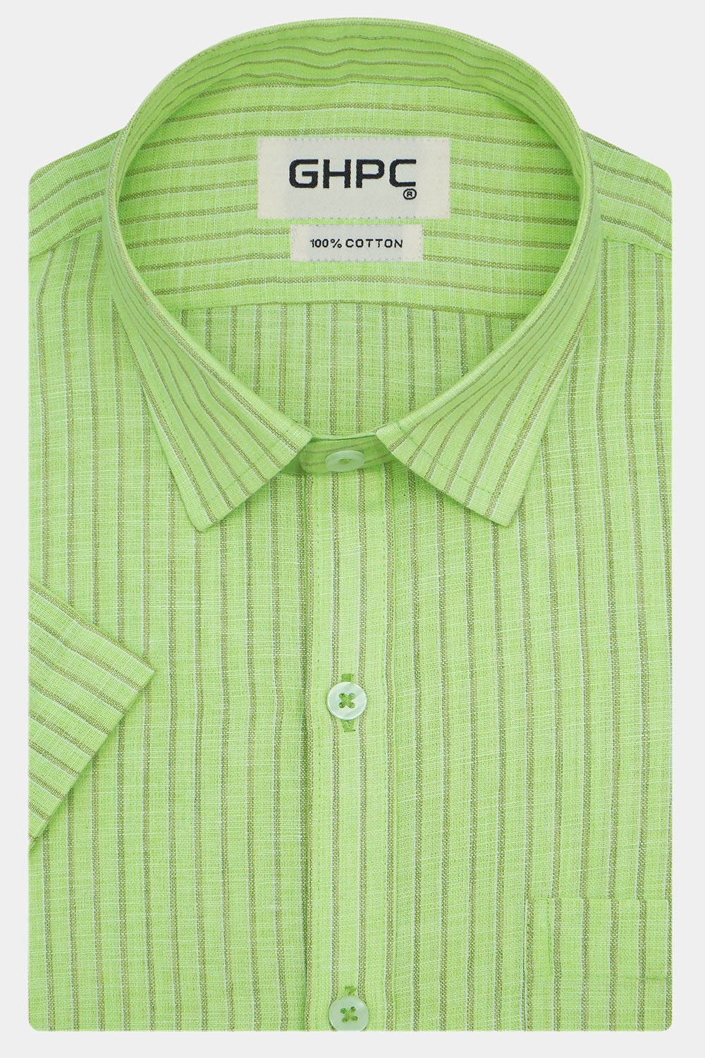 Men's 100% Cotton Striped Half Sleeves Shirt (Sea Green)