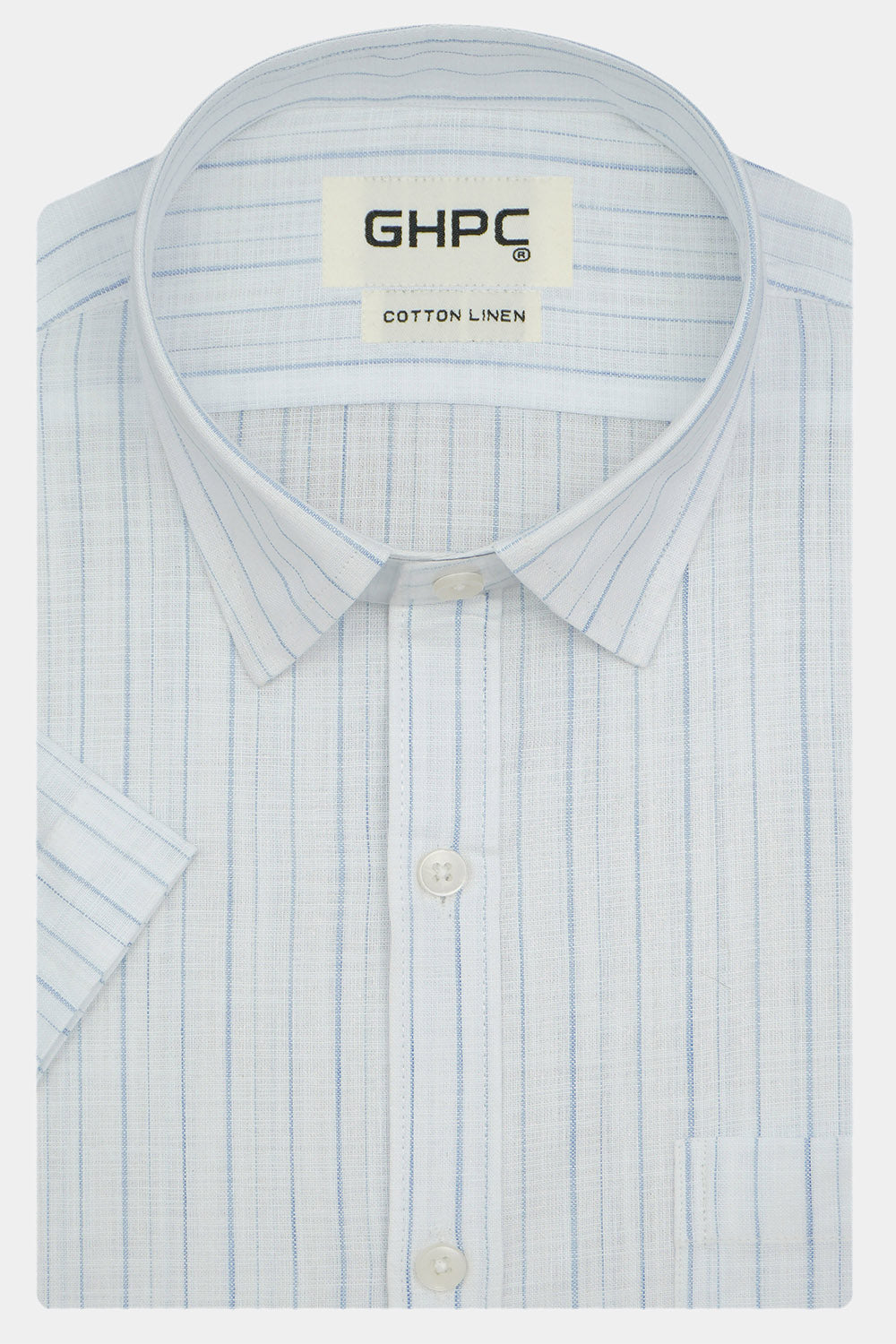 Men's Cotton Linen Striped Half Sleeves Shirt (Blue)