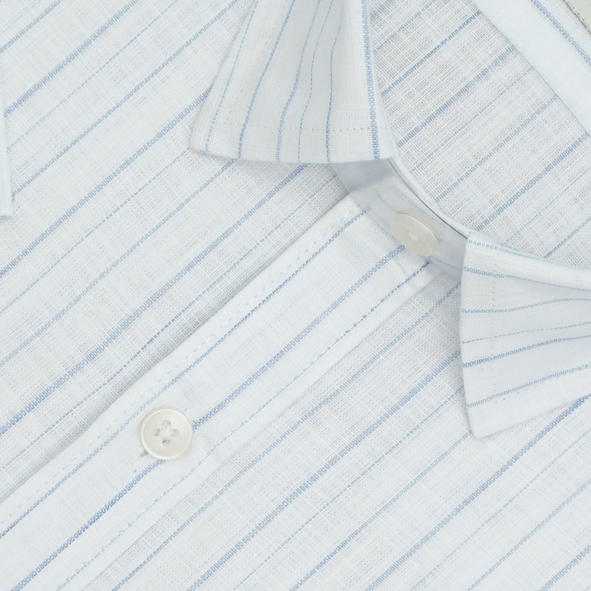 Men's Cotton Linen Striped Half Sleeves Shirt (Blue)