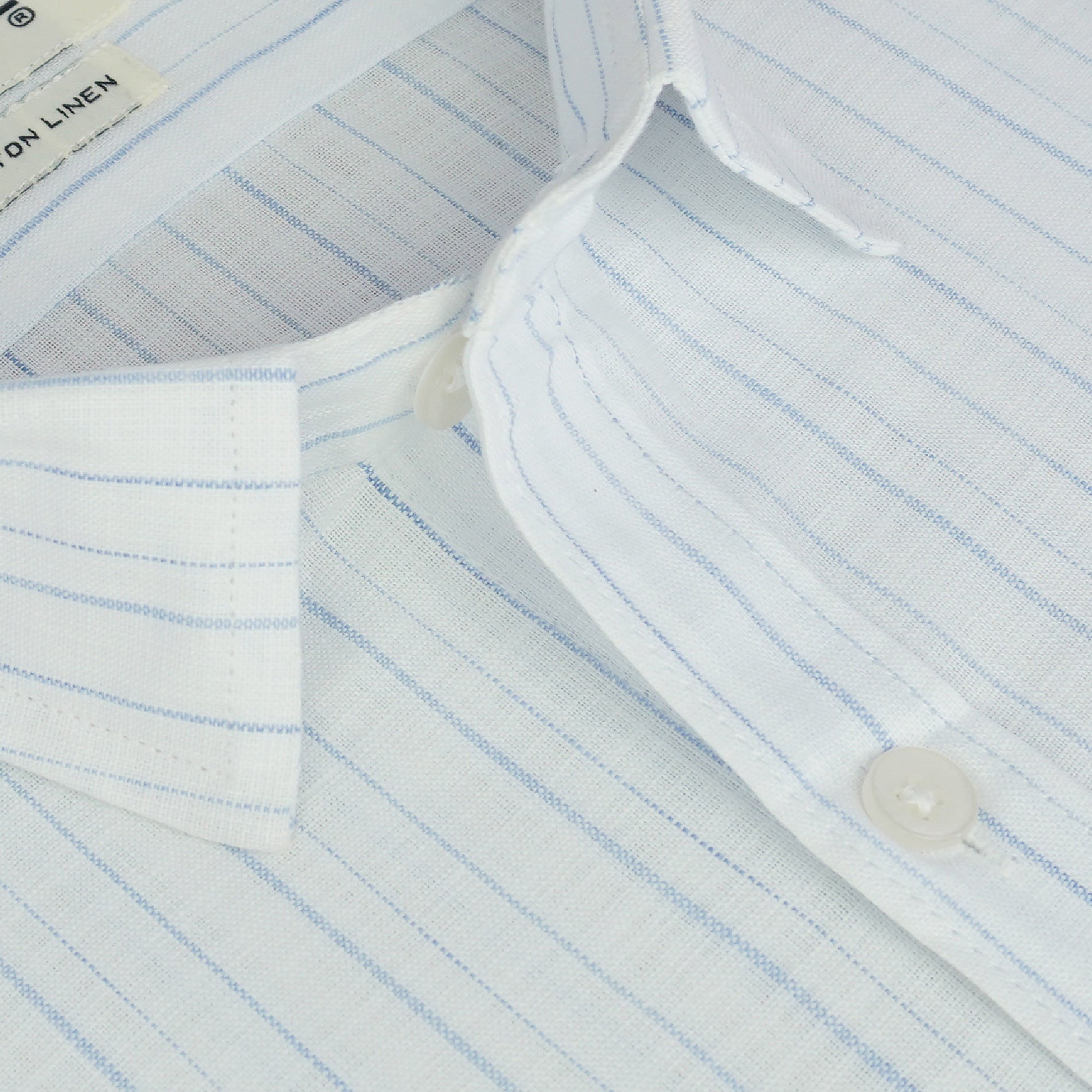 Men's Cotton Linen Striped Half Sleeves Shirt (Blue)