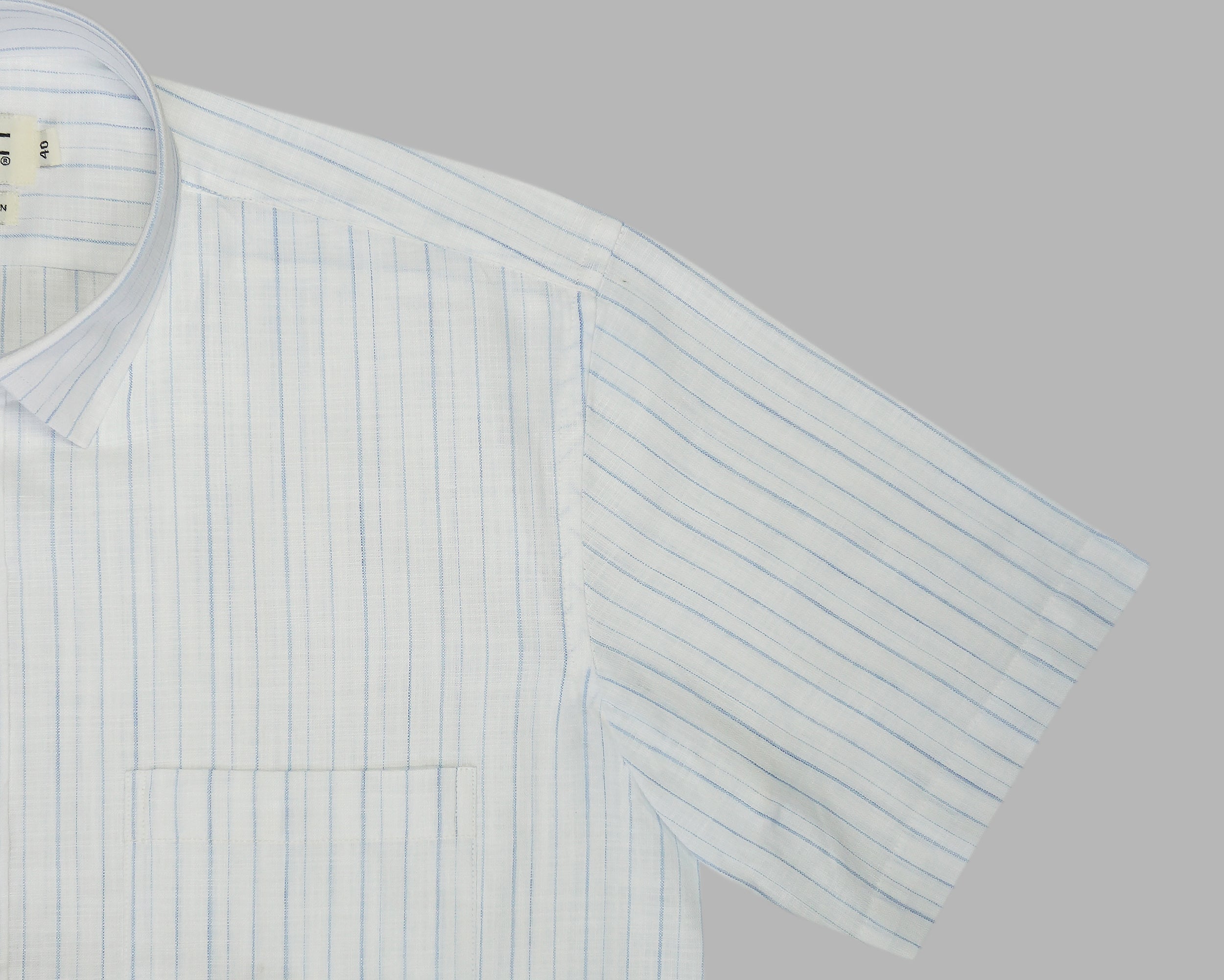Men's Cotton Linen Striped Half Sleeves Shirt (Blue)