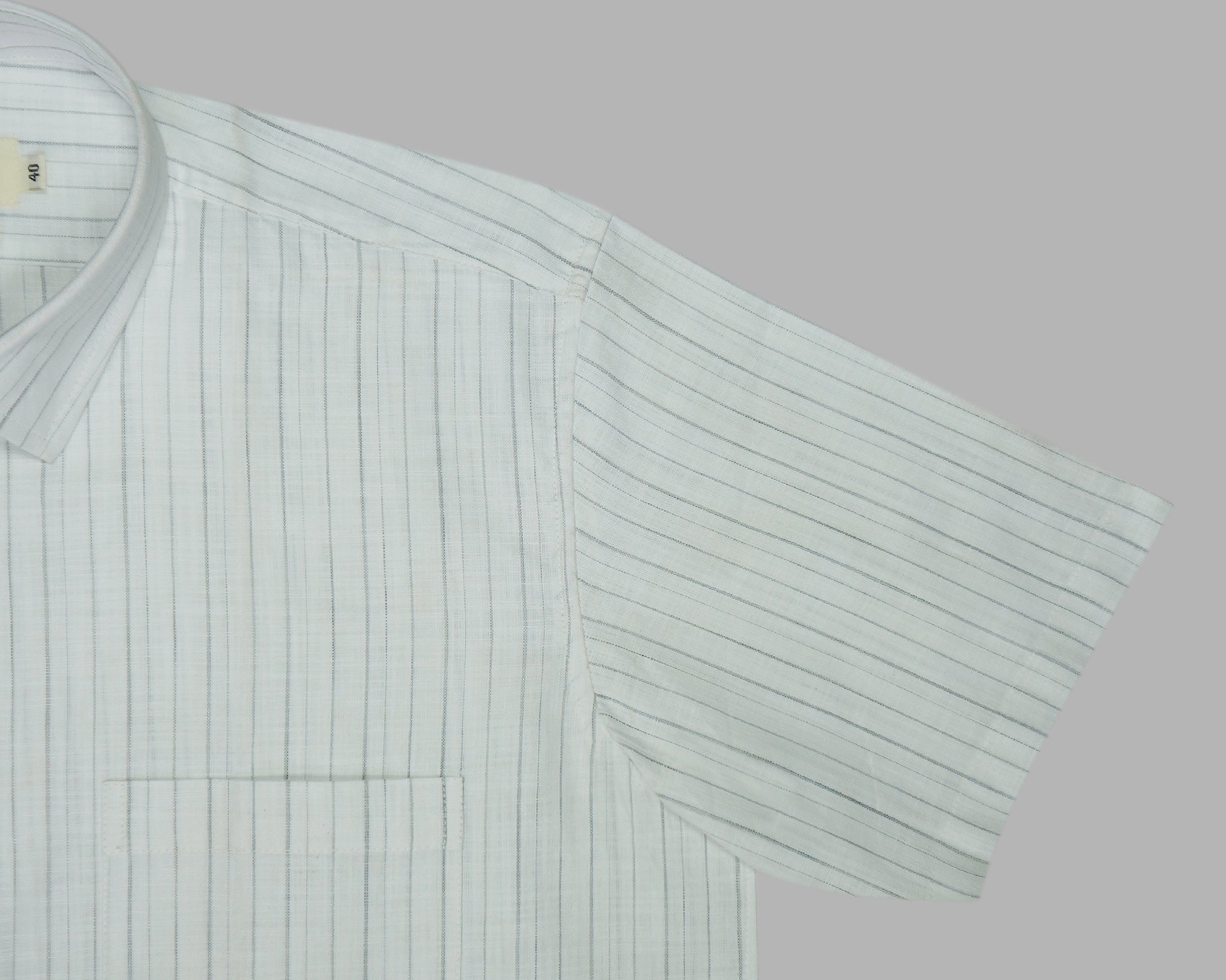 Men's Cotton Linen Striped Half Sleeves Shirts (Grey)