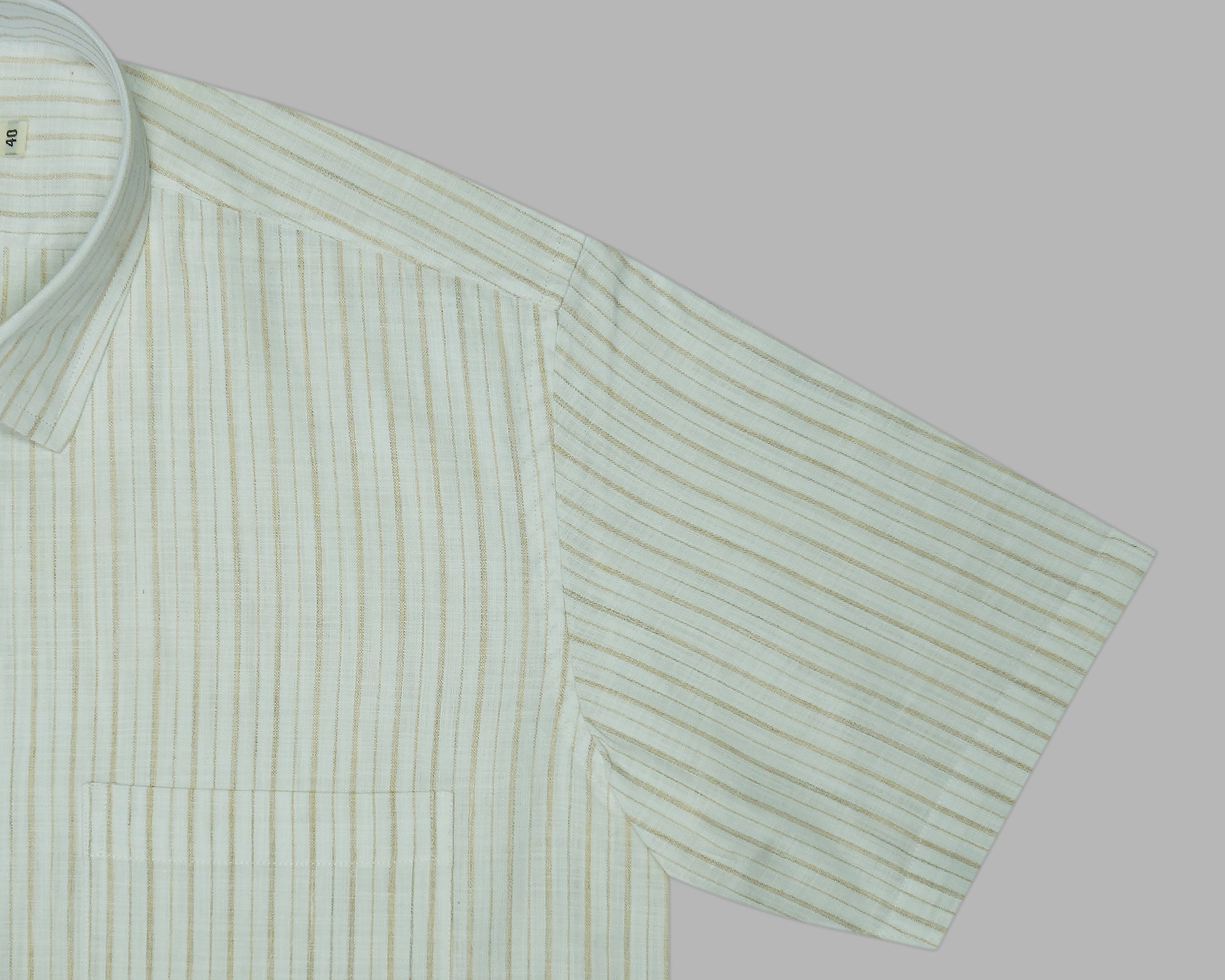 Men's 100% Cotton Striped Half Sleeves Shirt (Khaki)