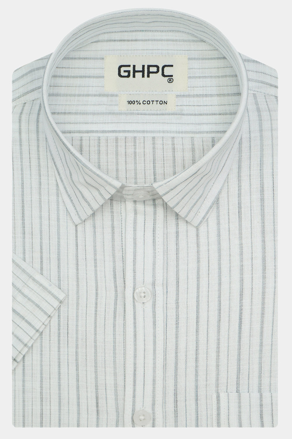 Men's 100% Cotton Striped Half Sleeves Shirt (Grey)