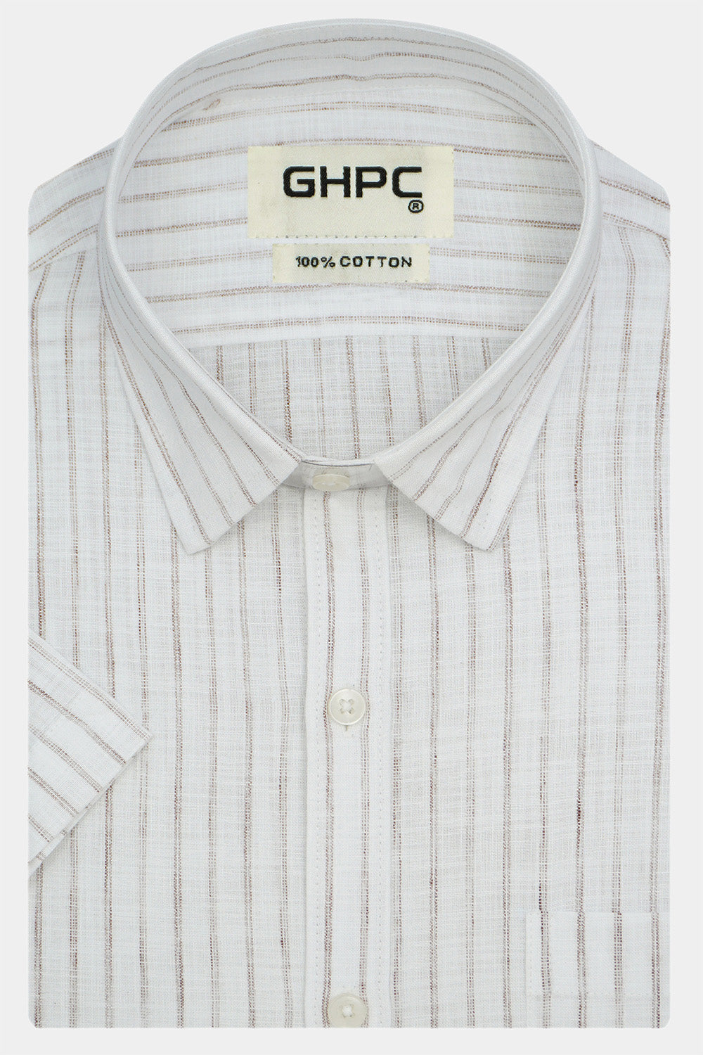 Men's 100% Cotton Striped Half Sleeves Shirt (Brown)