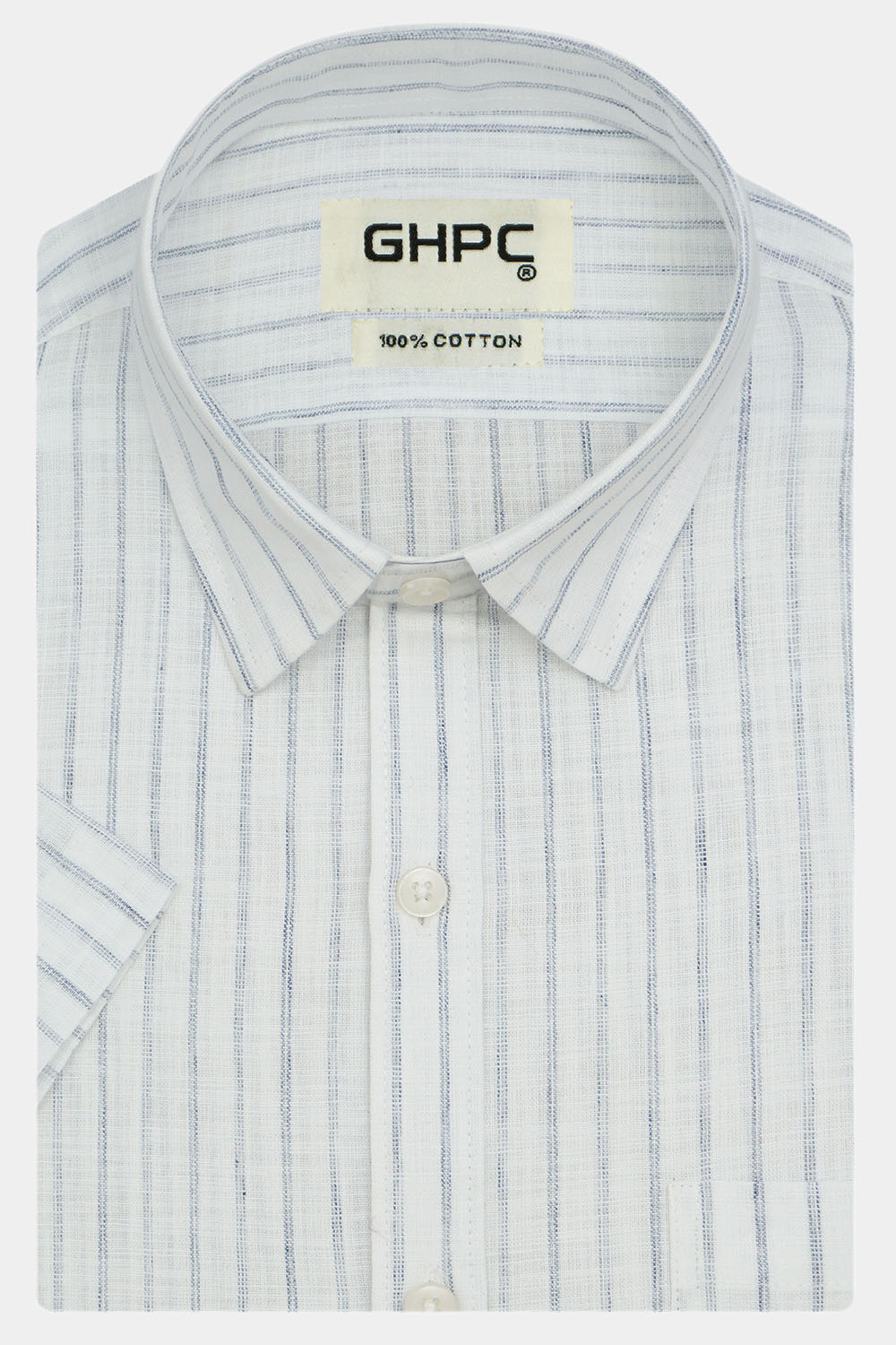 Men's 100% Cotton Striped Half Sleeves Shirt (Blue)