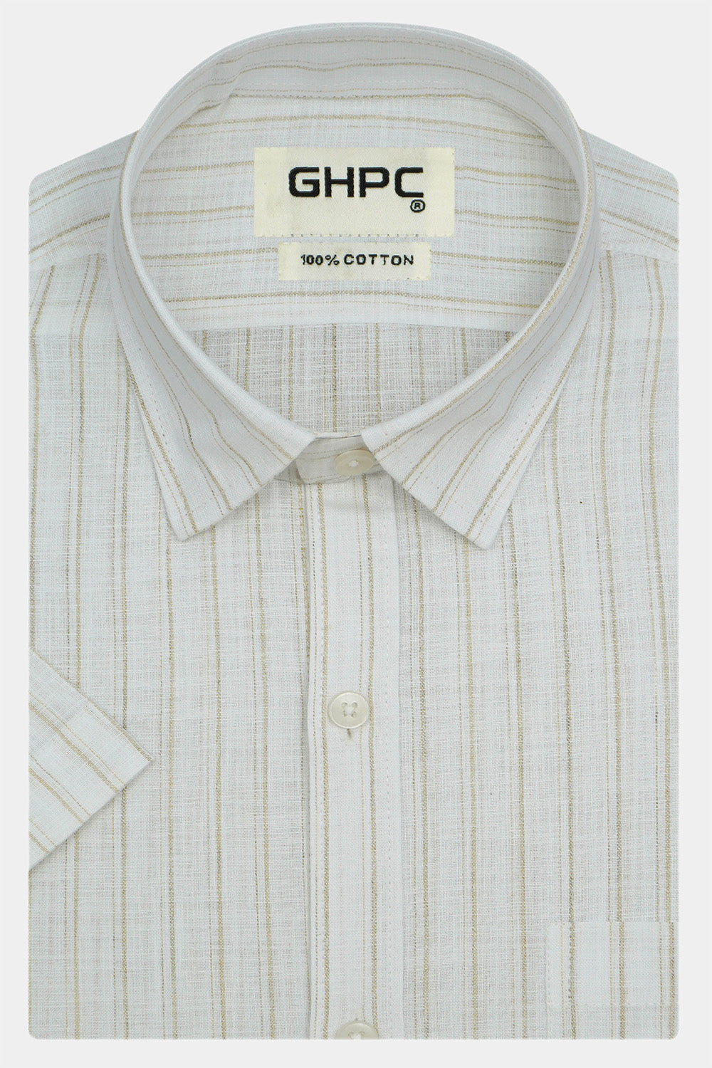 Men's 100% Cotton Striped Half Sleeves Shirt (Khaki)