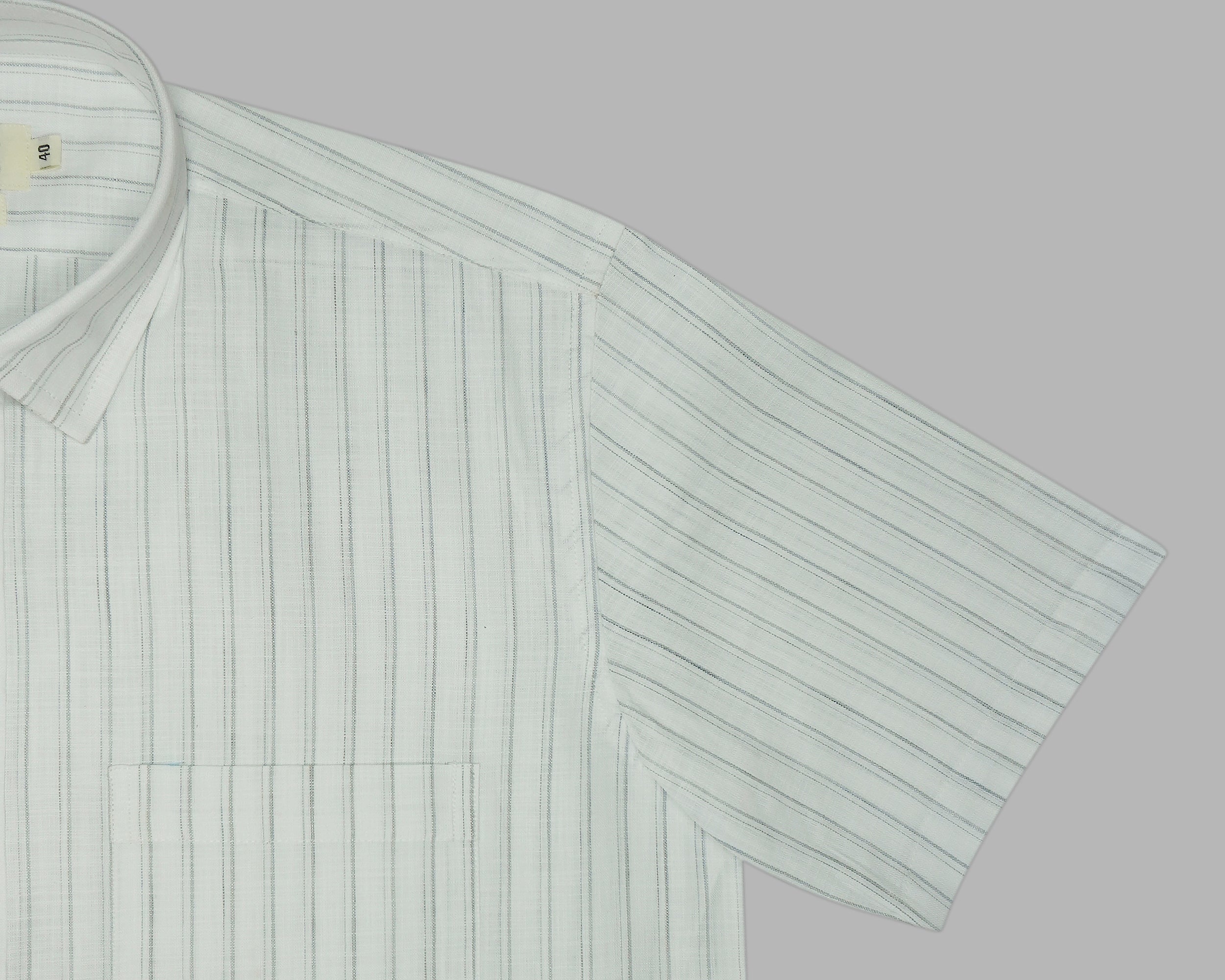 Men's 100% Cotton Striped Half Sleeves Shirt (Grey)