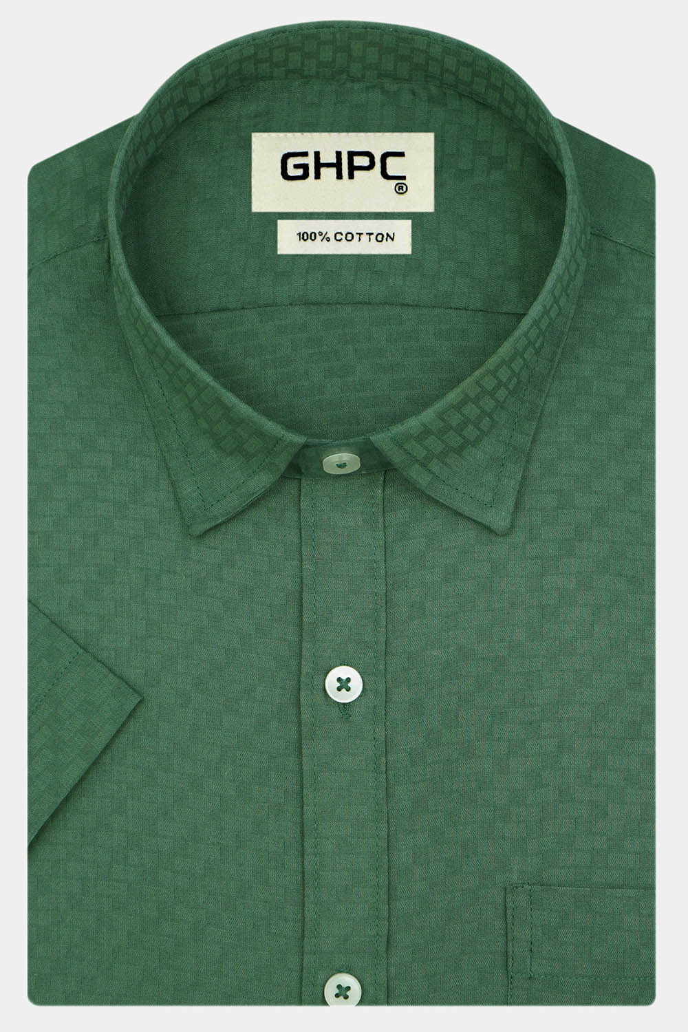 Men's 100% Cotton Self Design Half Sleeves Shirt (Green)