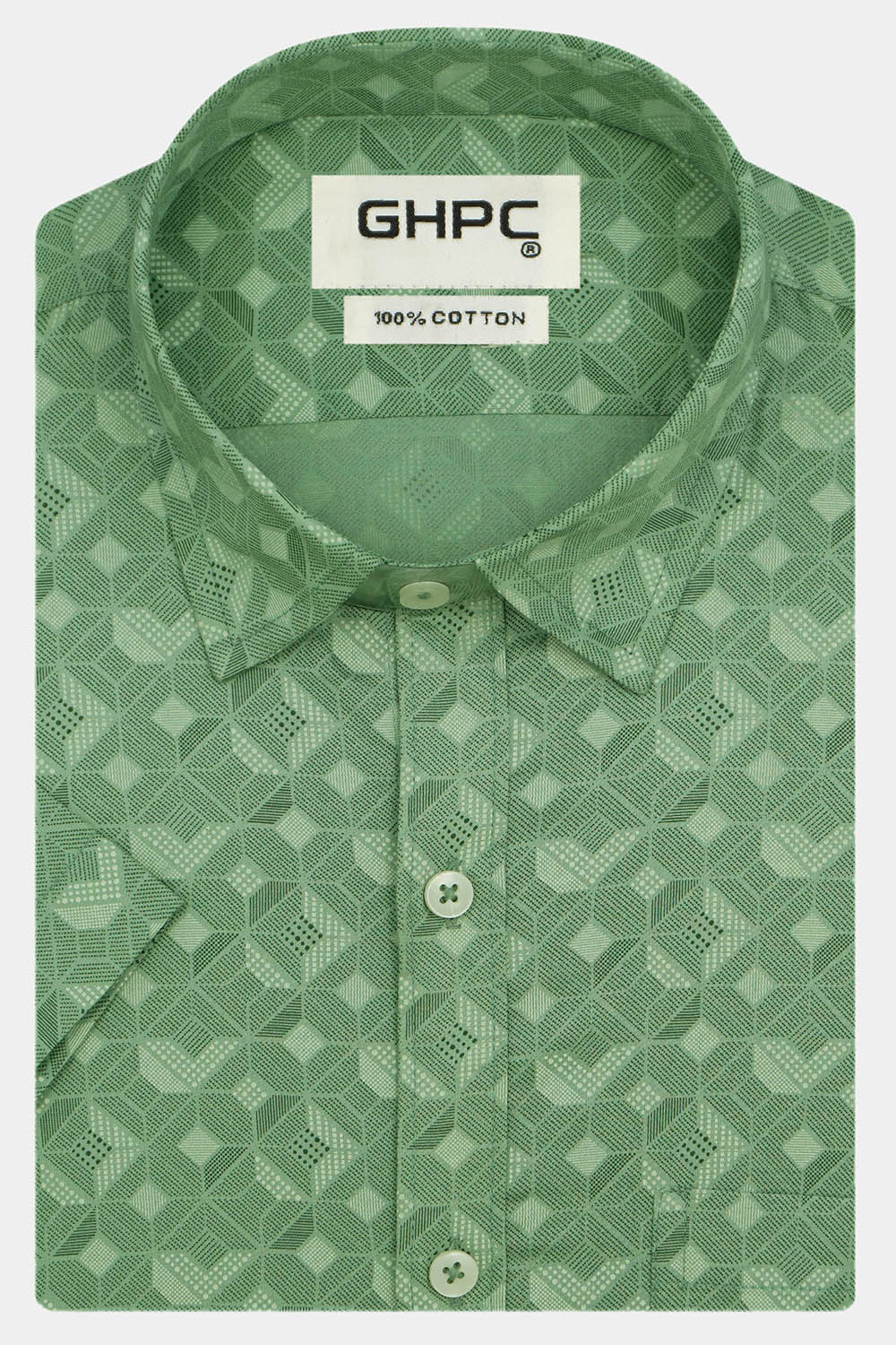 Men's 100% Cotton Geometric Printed Half Sleeves Shirt (Green)