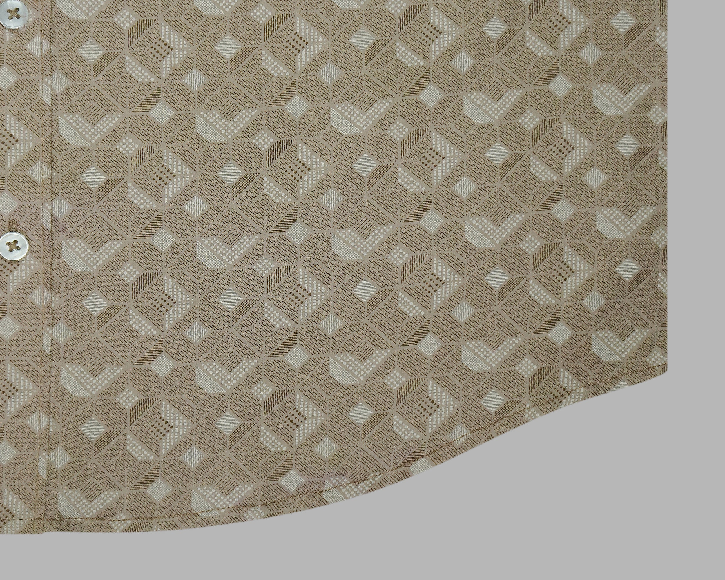 Men's 100% Cotton Geometric Printed Half Sleeves Shirt (Brown)