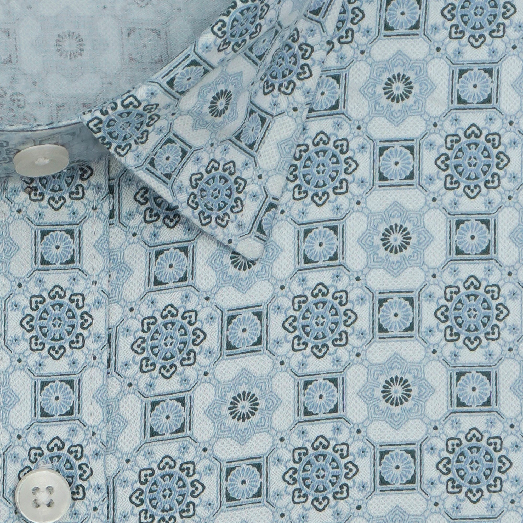 Men's 100% Cotton Geometric Printed Half Sleeves Shirt (Blue)
