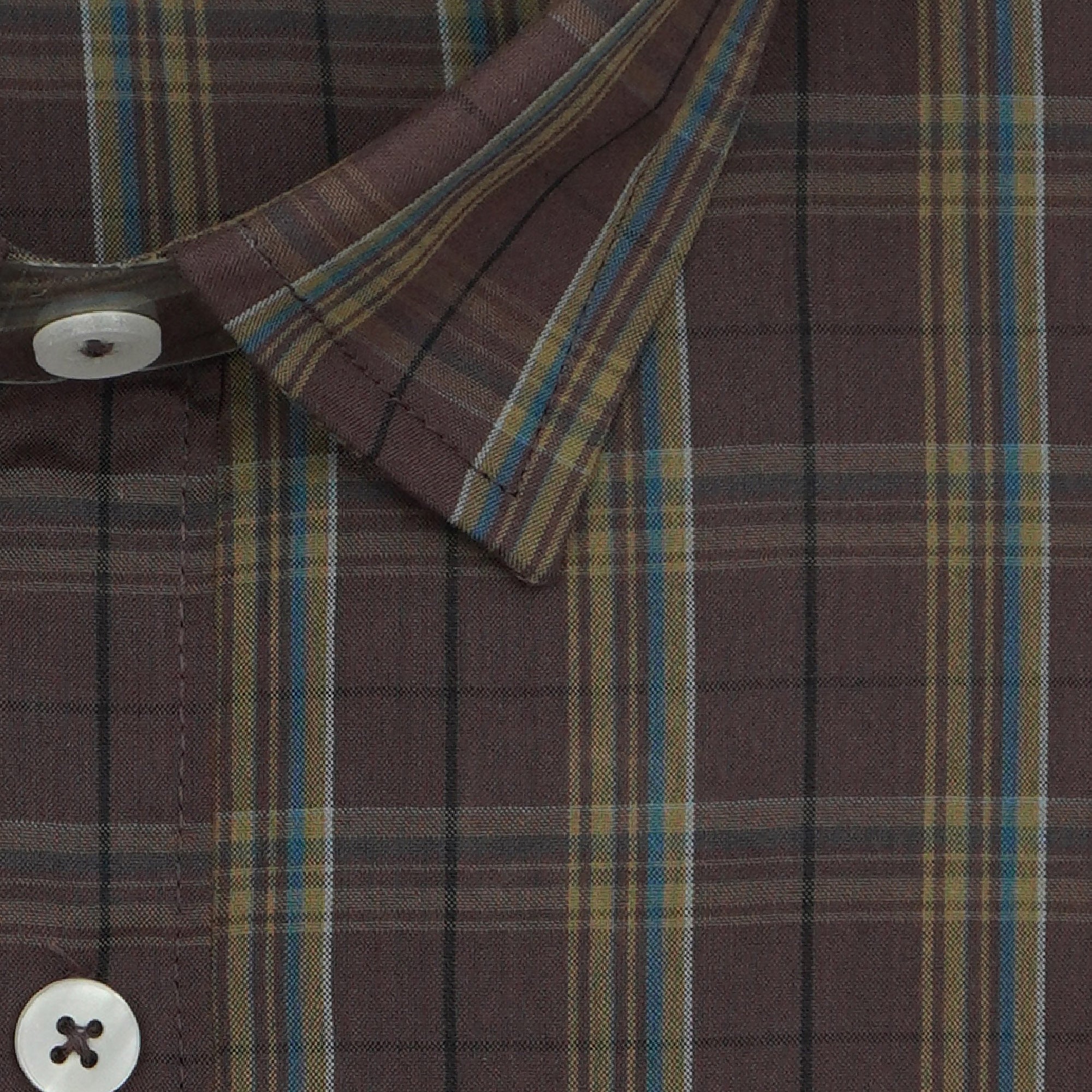 Men's 100% Cotton Checkered Half Sleeves Shirt (Brown)