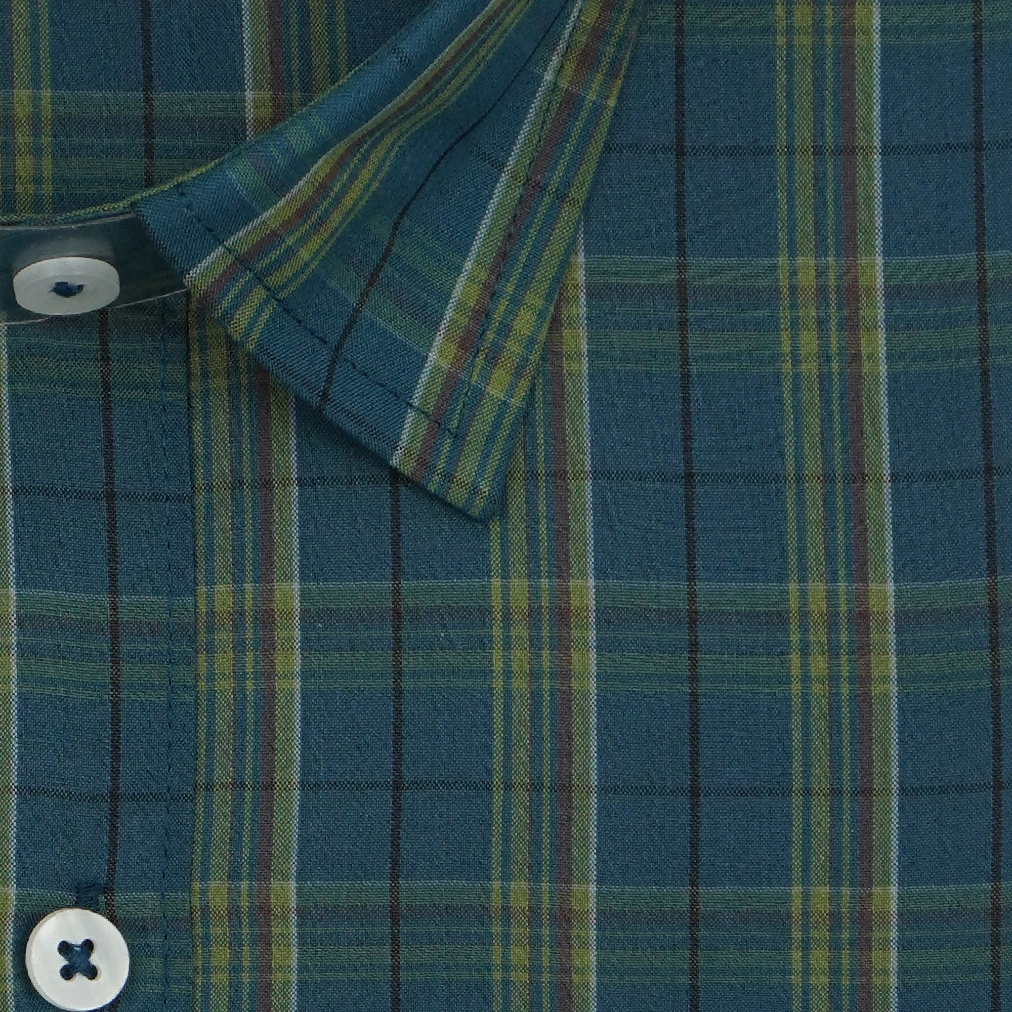 Men's 100% Cotton Checkered Half Sleeves Shirt (Teal)