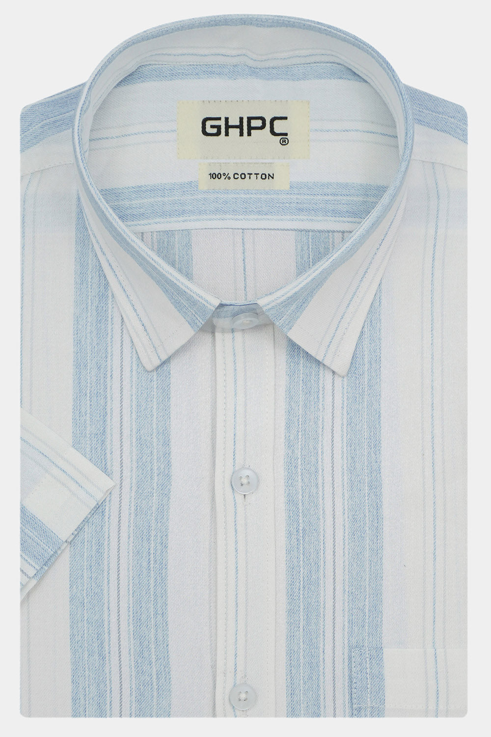 Men's 100% Cotton Striped Half Sleeves Shirts (Blue)