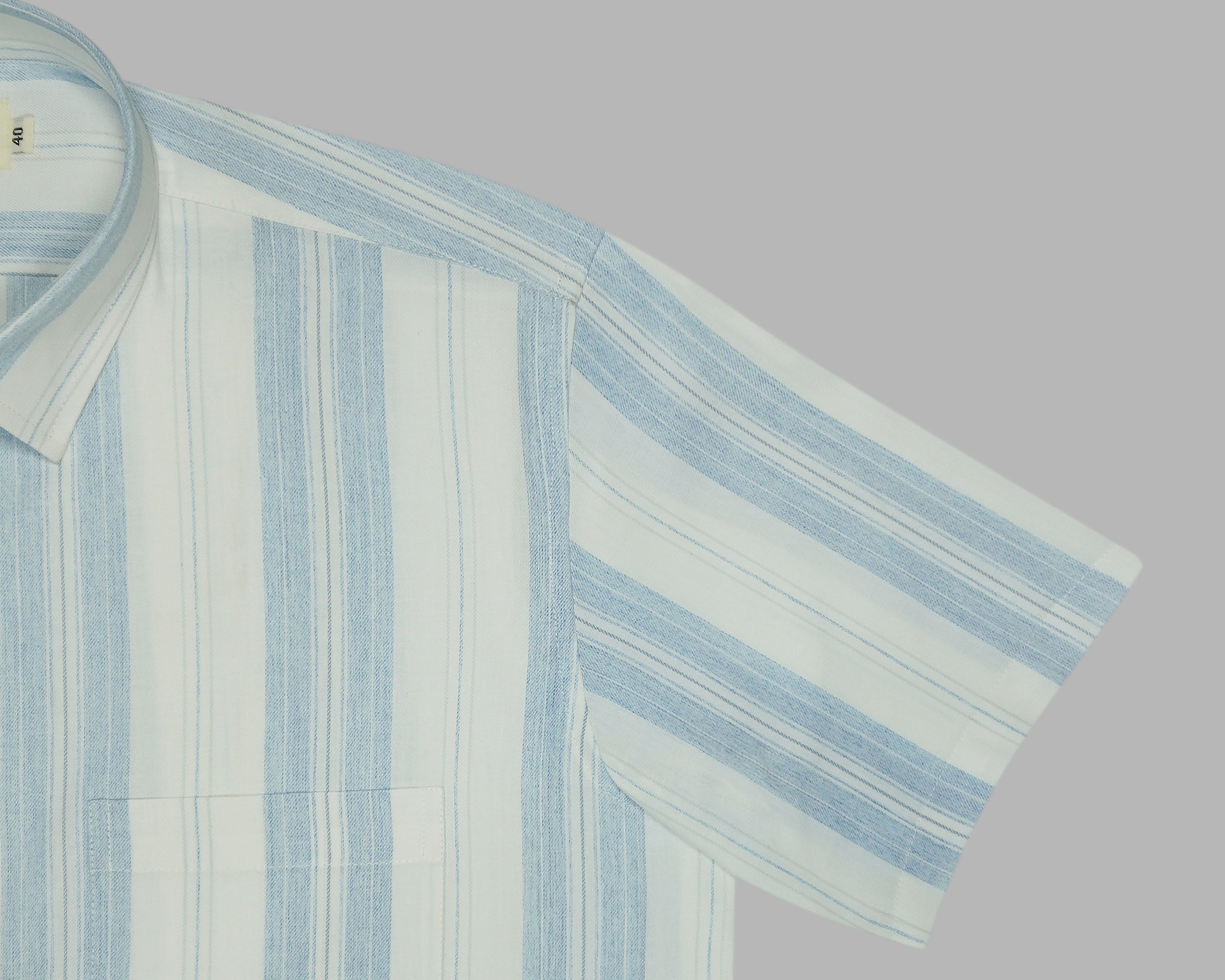 Men's 100% Cotton Striped Half Sleeves Shirts (Blue)