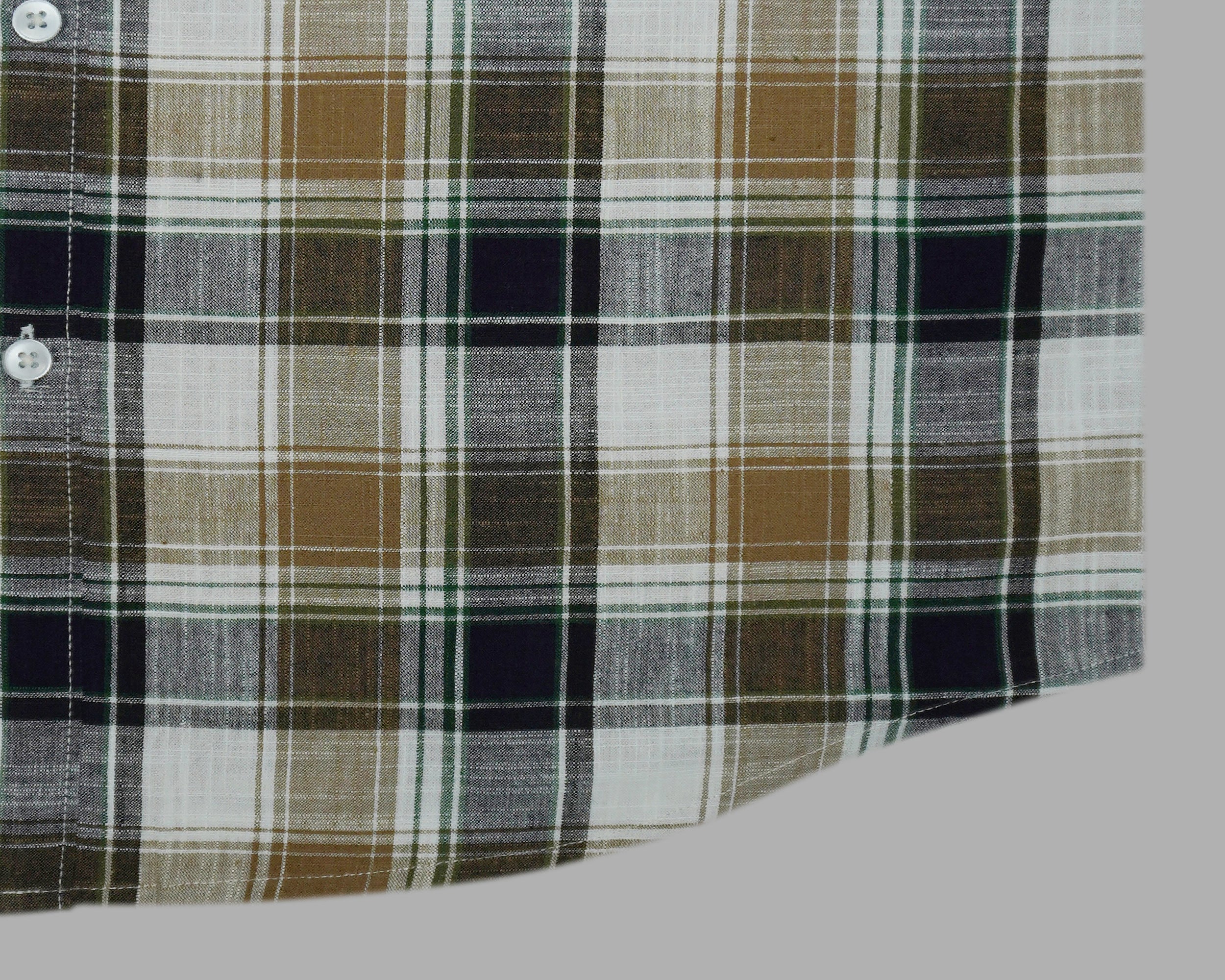 Men's Cotton Linen Checkered Half Sleeves Shirts (Khaki)