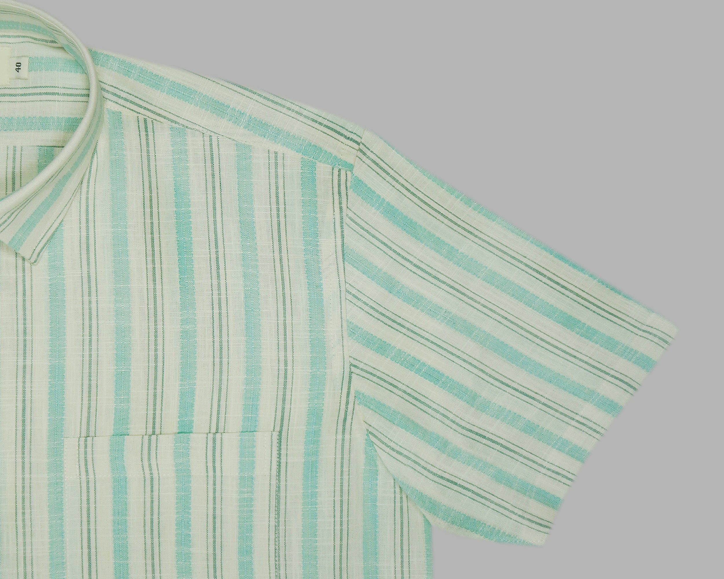 Men's Cotton Linen Striped Half Sleeves Shirts (Sea green)