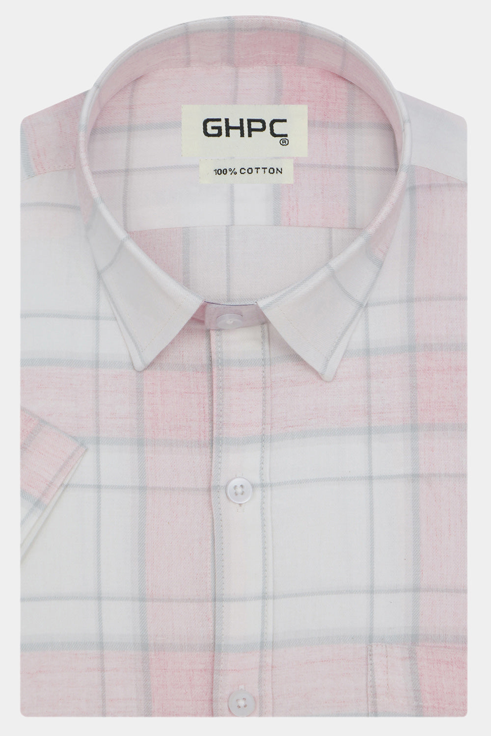 Men's Cotton Linen Checkered Half Sleeves Shirts (Pink)