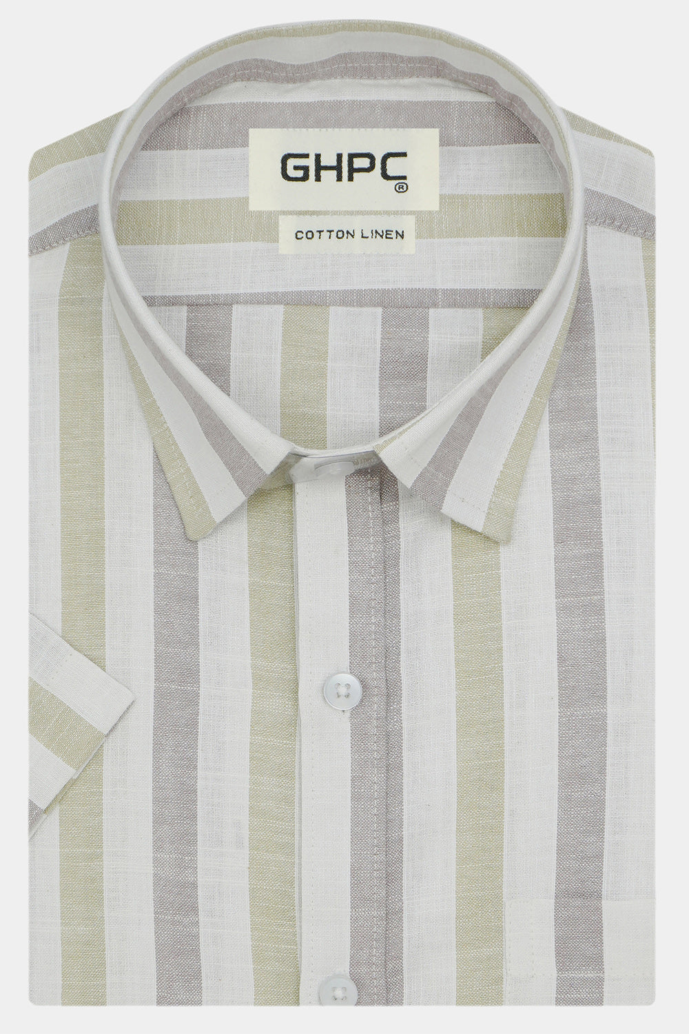 Men's Cotton Linen Striped Half Sleeves Shirts (Brown)