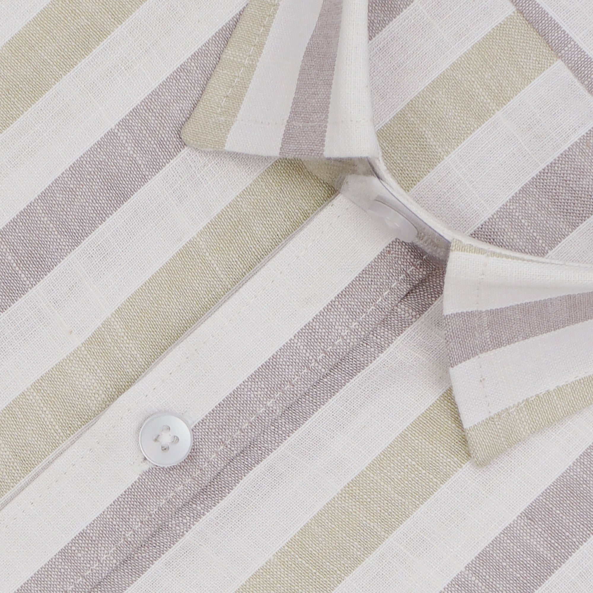 Men's Cotton Linen Striped Half Sleeves Shirts (Brown)