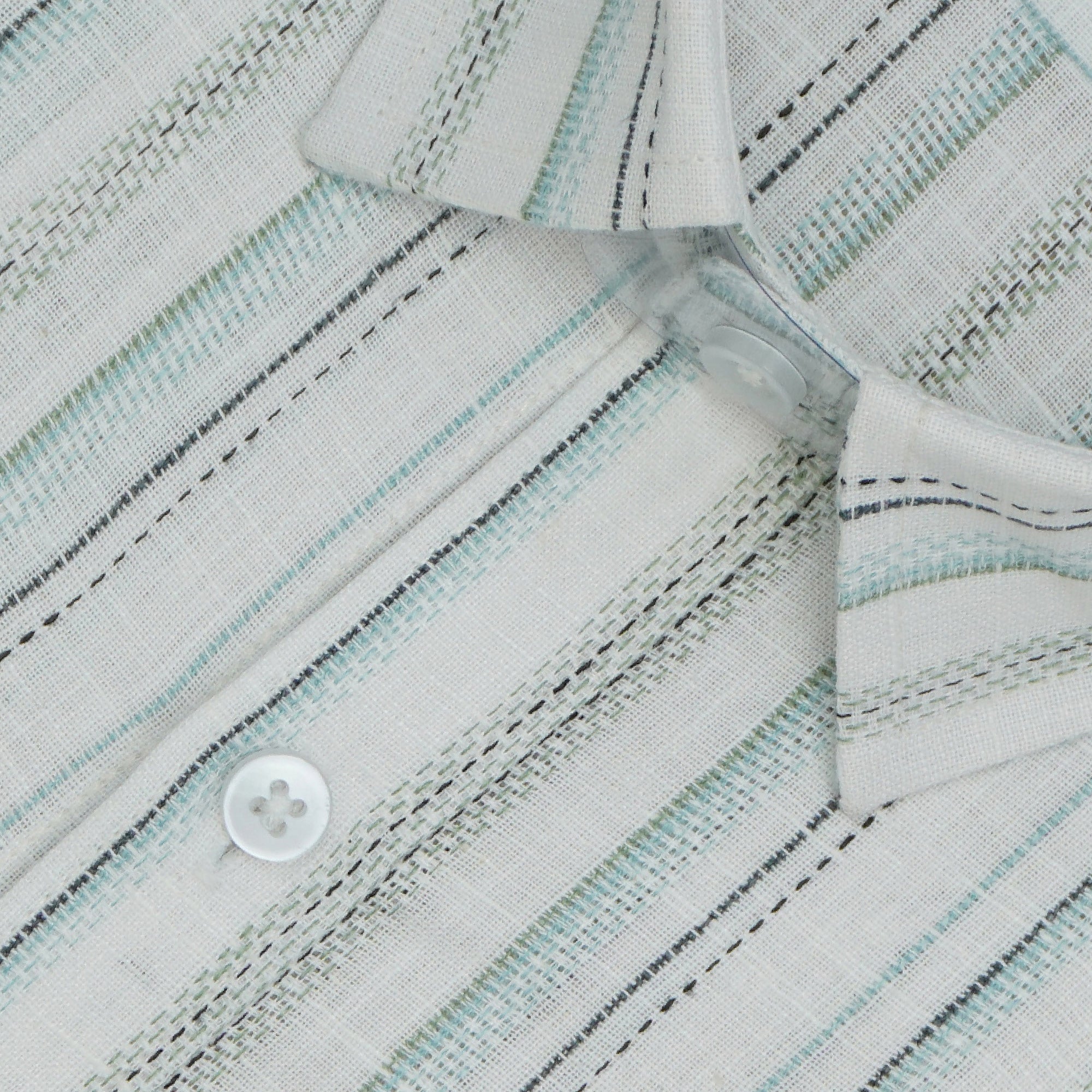 Men's Cotton Linen Striped Half Sleeves Shirts (Sea green)