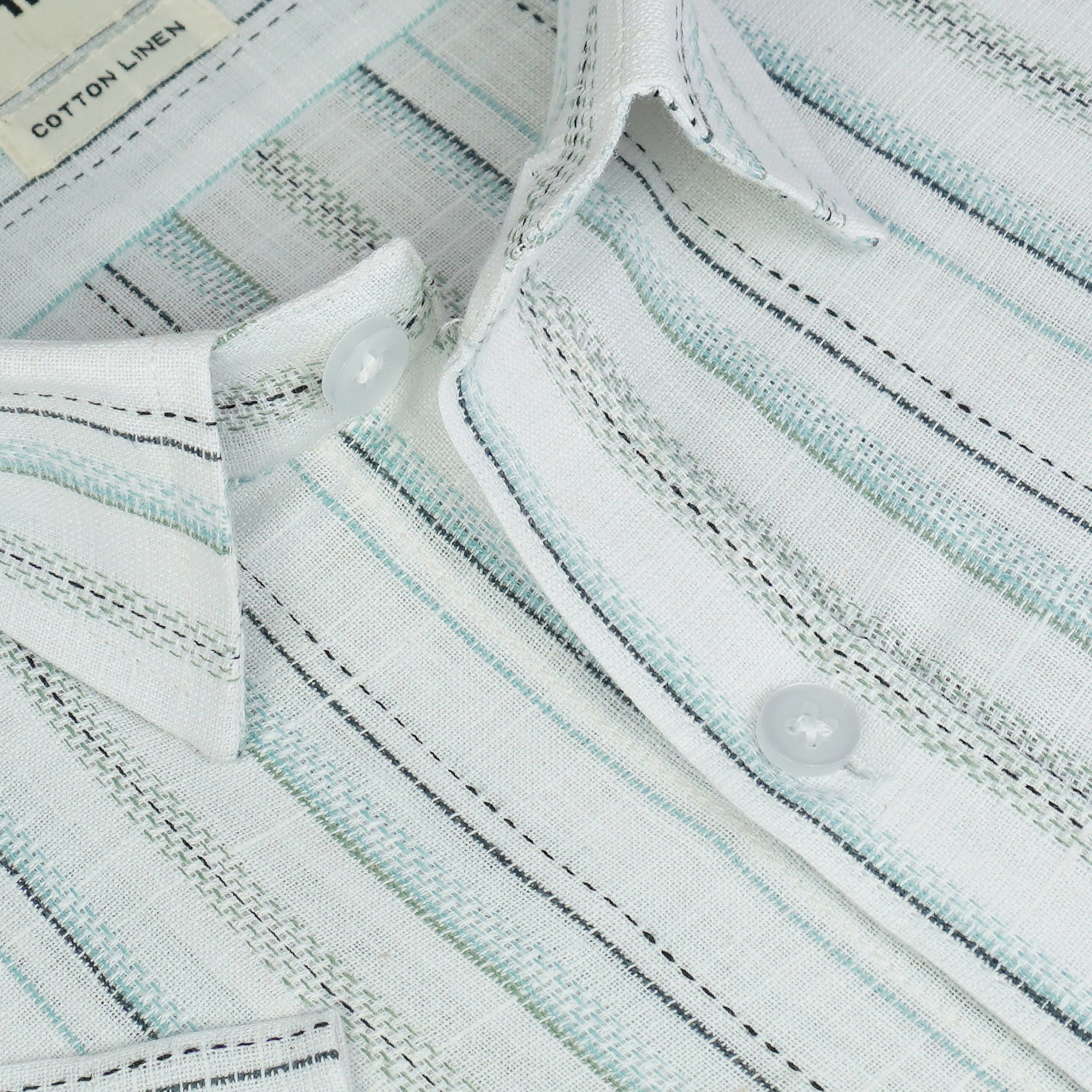 Men's Cotton Linen Striped Half Sleeves Shirts (Sea green)