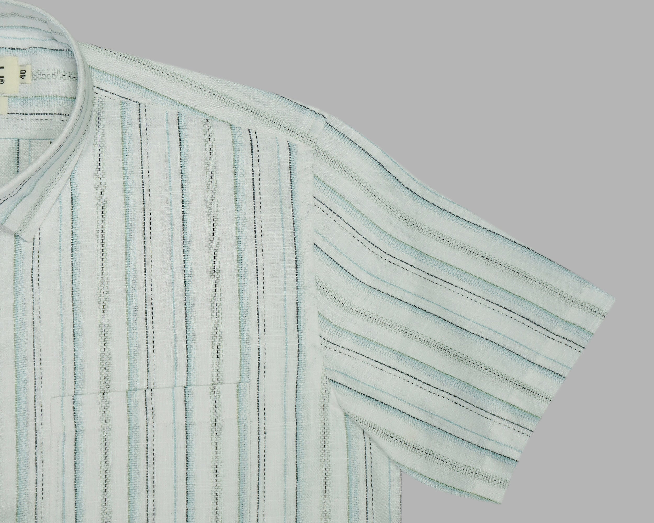 Men's Cotton Linen Striped Half Sleeves Shirts (Sea green)
