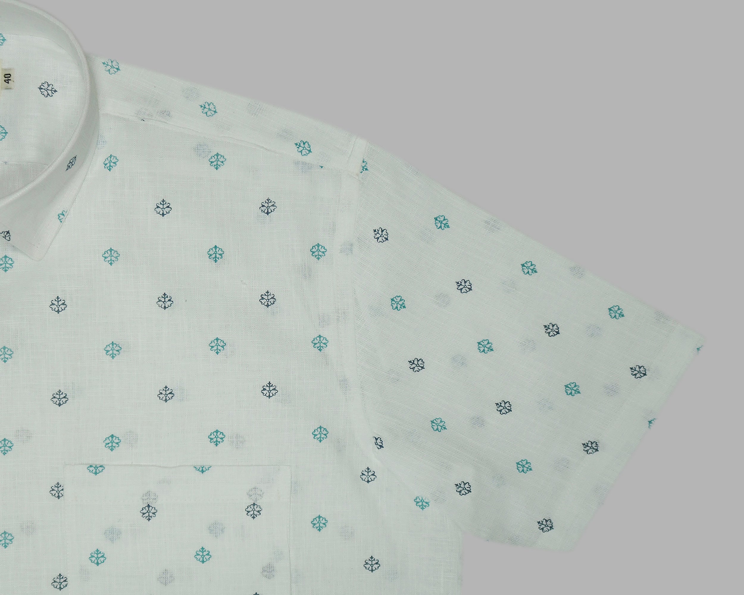 Men's Cotton Linen Printed Half Sleeves Shirts (Green)
