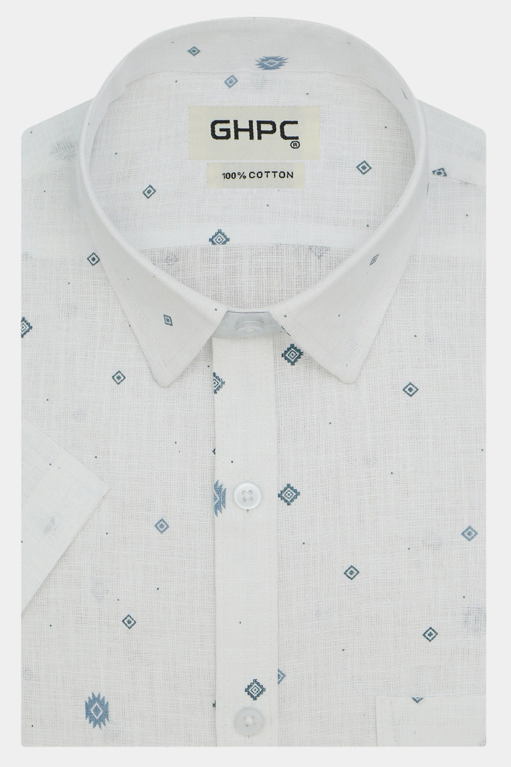 Men's Cotton Linen Printed Half Sleeves Shirts (Blue)
