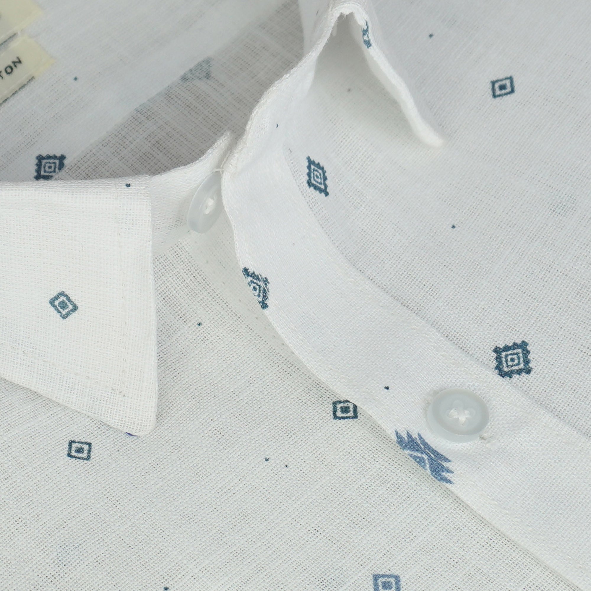 Men's Cotton Linen Printed Half Sleeves Shirts (Blue)