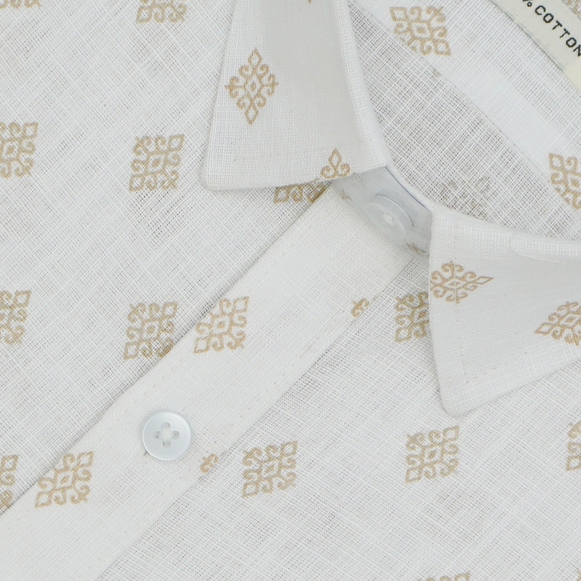 Men's Cotton Linen Printed Half Sleeves Shirts (Brown)