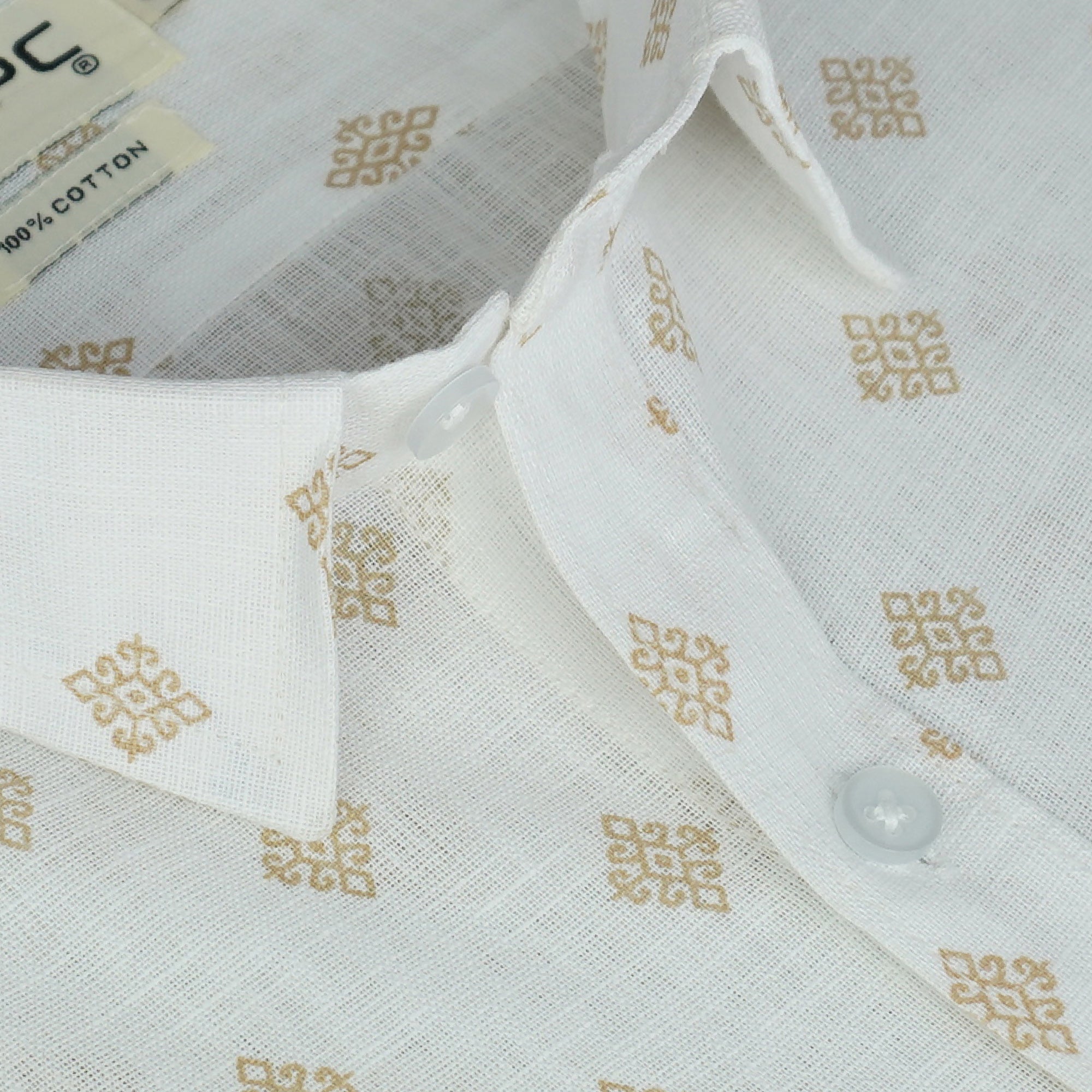 Men's Cotton Linen Printed Half Sleeves Shirts (Brown)