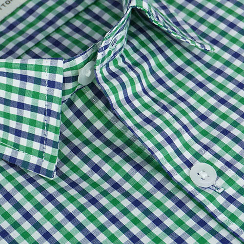 Men's 100% Cotton Small Gingham Checkered Half Sleeves Shirt (Green) FSH600418_4