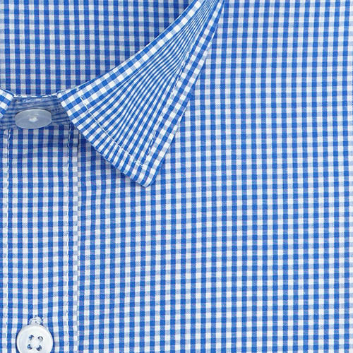 Men's 100% Cotton Small Gingham Checkered Half Sleeves Shirt (Blue) FSH600747_2