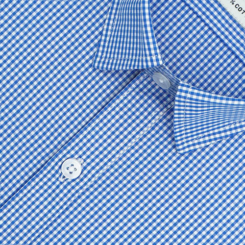 Men's 100% Cotton Small Gingham Checkered Half Sleeves Shirt (Blue) FSH600747_3