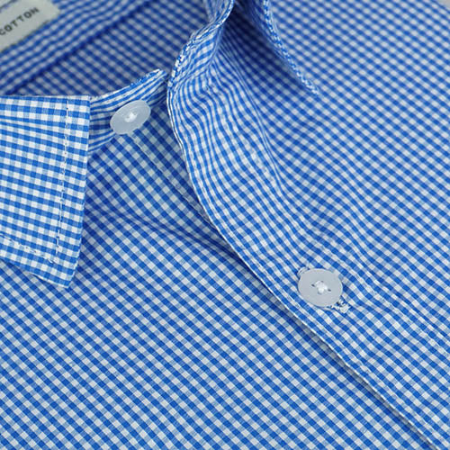 Men's 100% Cotton Small Gingham Checkered Half Sleeves Shirt (Blue) FSH600747_4
