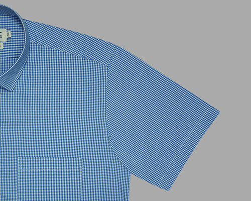 Men's 100% Cotton Small Gingham Checkered Half Sleeves Shirt (Blue) FSH600747_5