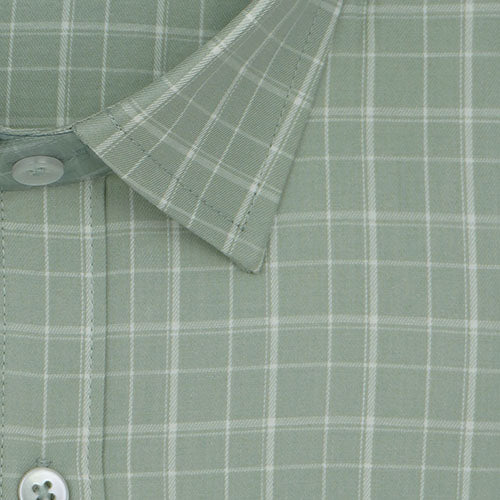 Men's 100% Cotton Plaid Checkered Half Sleeves Shirt (Pistachio Green) FSH700316_2
