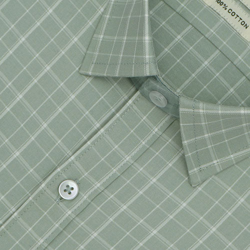Men's 100% Cotton Plaid Checkered Half Sleeves Shirt (Pistachio Green) FSH700316_3