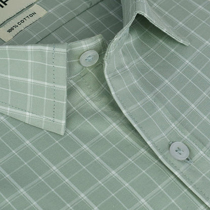 Men's 100% Cotton Plaid Checkered Half Sleeves Shirt (Pistachio Green) FSH700316_4