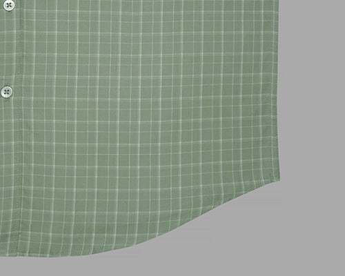 Men's 100% Cotton Plaid Checkered Half Sleeves Shirt (Pistachio Green) FSH700316_6