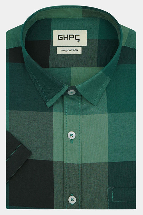 Men's 100% Cotton Big / Buffalo Checkered Half Sleeves Shirt (Green) FSH700418_1_101311ce-d402-4e70-8bad-d8b0e4d7fc2a