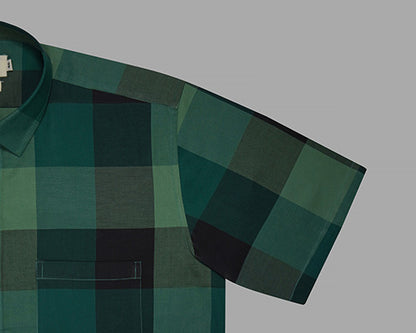 Men's 100% Cotton Big / Buffalo Checkered Half Sleeves Shirt (Green) FSH700418_5