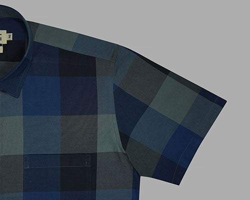 Men's 100% Cotton Big / Buffalo Checks Half Sleeves Shirt (Blue) FSH700447_5
