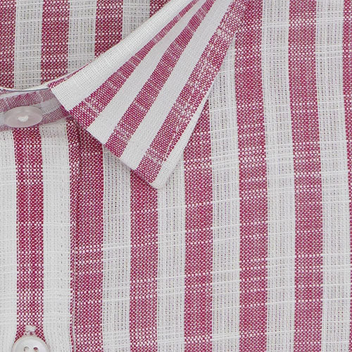 Men's Cotton Linen Awning Striped Half Sleeves Shirt (Pink) FSH700511_2