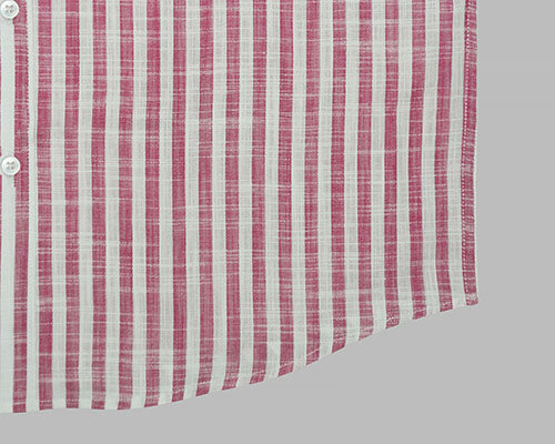 Men's Cotton Linen Awning Striped Half Sleeves Shirt (Pink) FSH700511_6