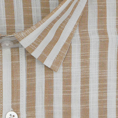 Men's Cotton Linen Awning Striped Half Sleeves Shirt (Brown) FSH700519_2